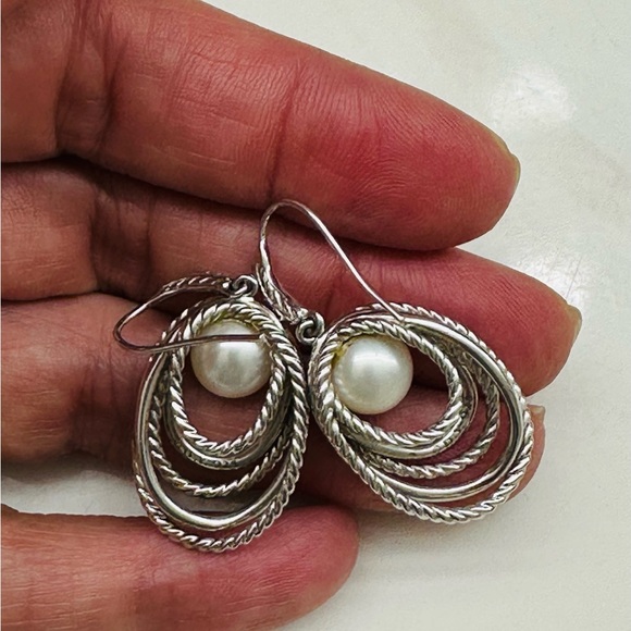 David Yurman Drop Earrings Pearl and Diamonds - Picture 3 of 6